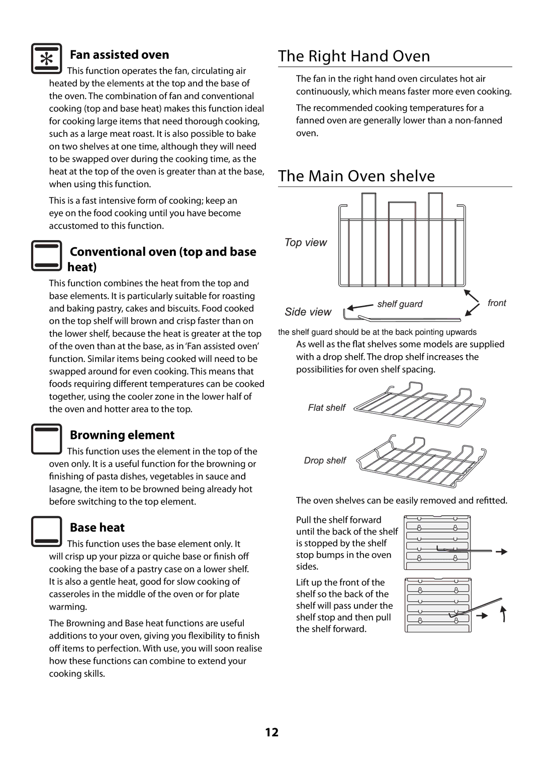 Rangemaster U109300 - 01 manual Right Hand Oven, Main Oven shelve 