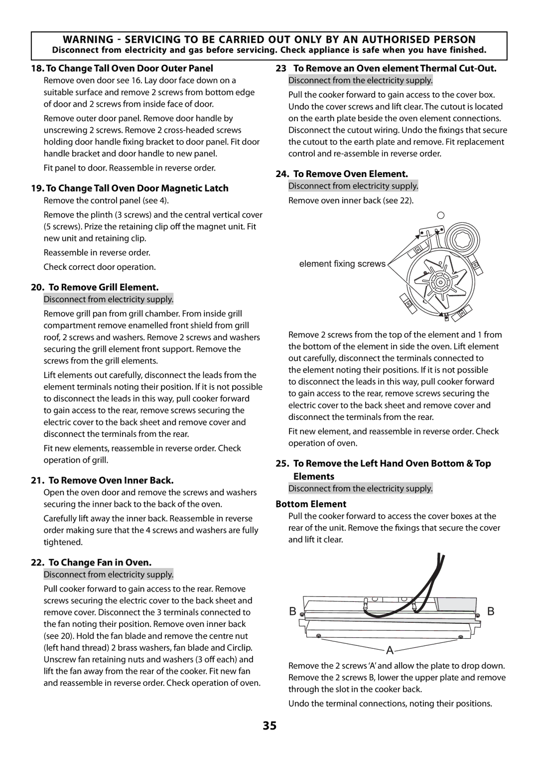 Rangemaster U109300 - 01 To Change Tall Oven Door Outer Panel, To Remove an Oven element Thermal Cut-Out, Bottom Element 