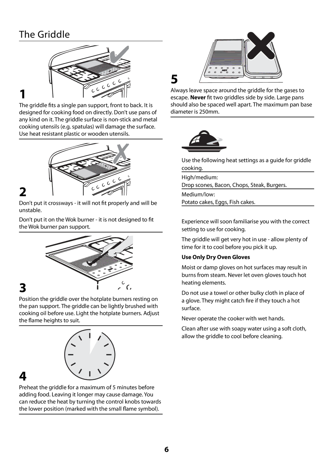 Rangemaster U109300 - 01 manual Griddle, Use Only Dry Oven Gloves 