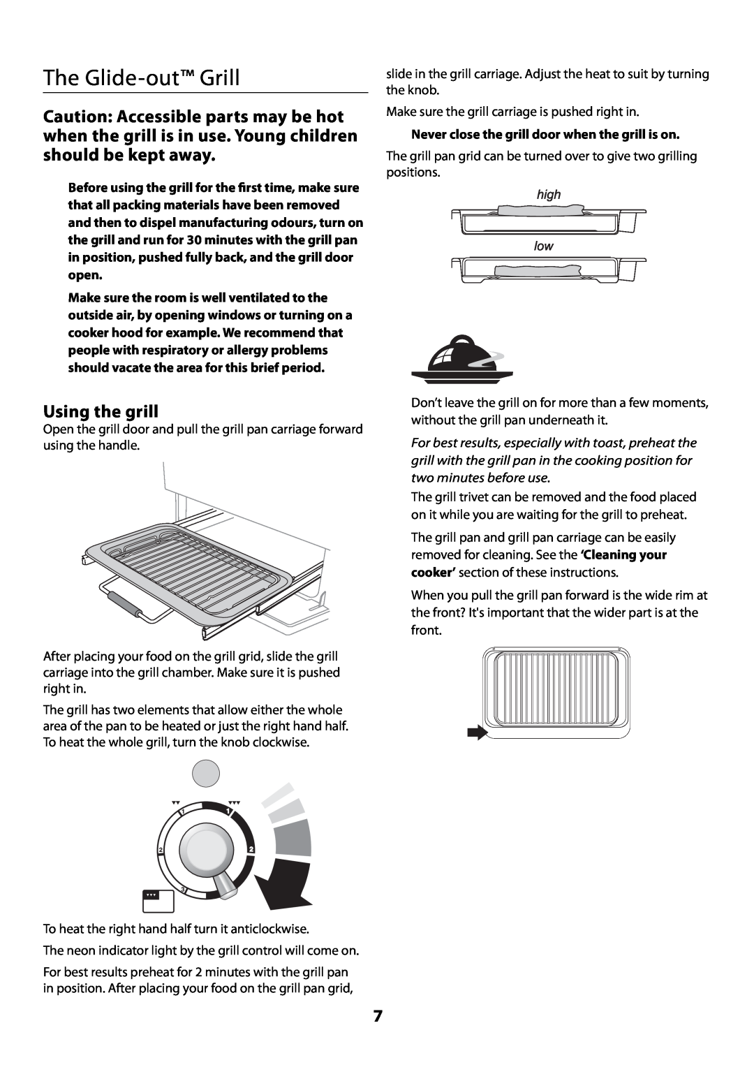 Rangemaster U109300 - 01 manual The Glide-out Grill, Using the grill, Never close the grill door when the grill is on 