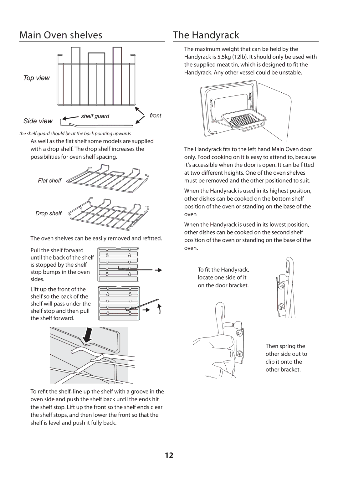 Rangemaster U109360 - 01 manual Main Oven shelves Handyrack, Maximum weight that can be held by 