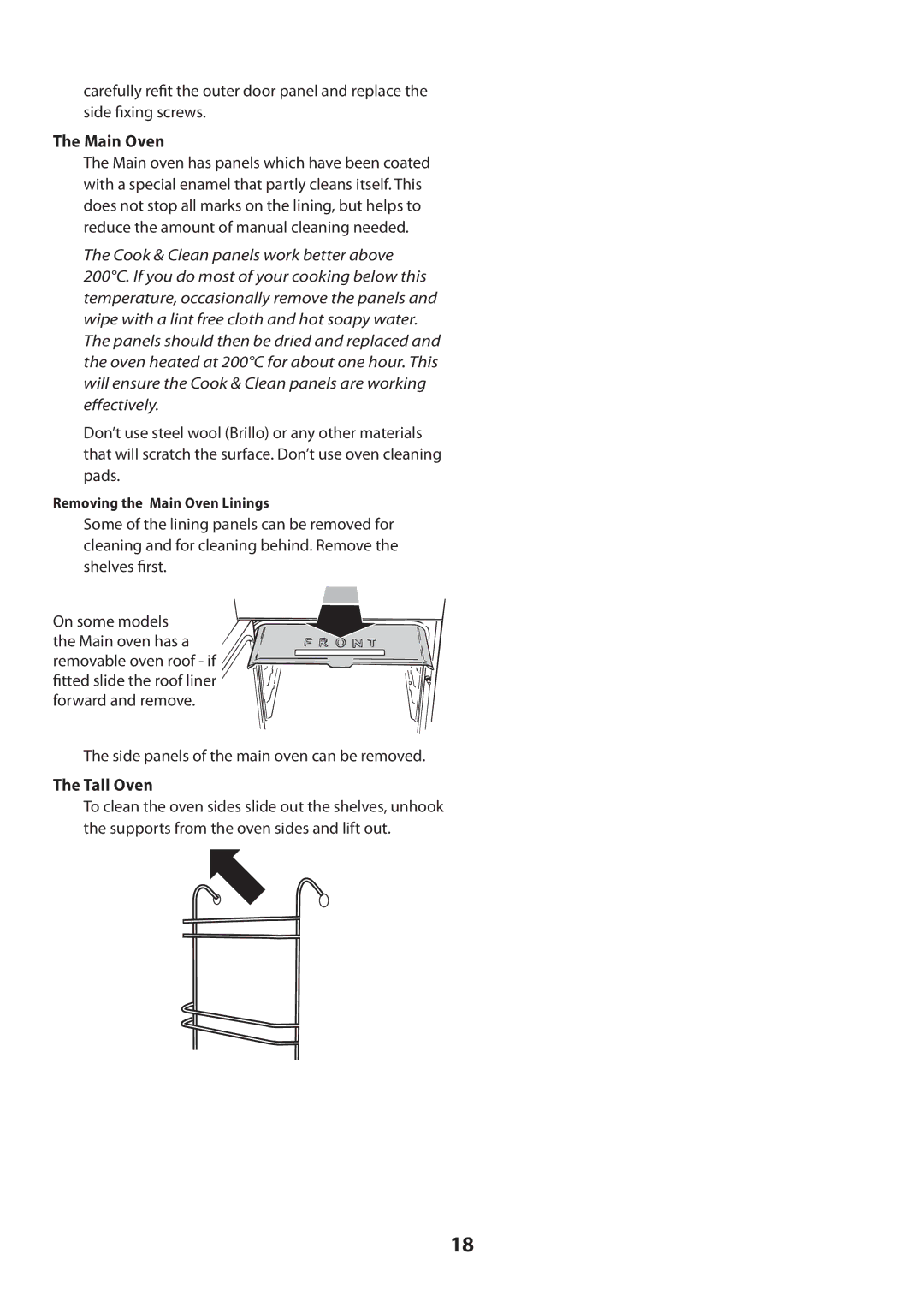 Rangemaster U109360 - 01 manual Main Oven, Tall Oven, Side panels of the main oven can be removed 