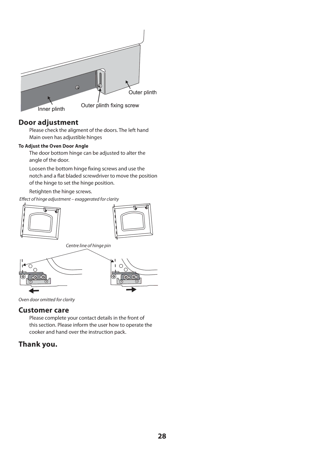 Rangemaster U109360 - 01 manual Door adjustment, Customer care, Thank you 