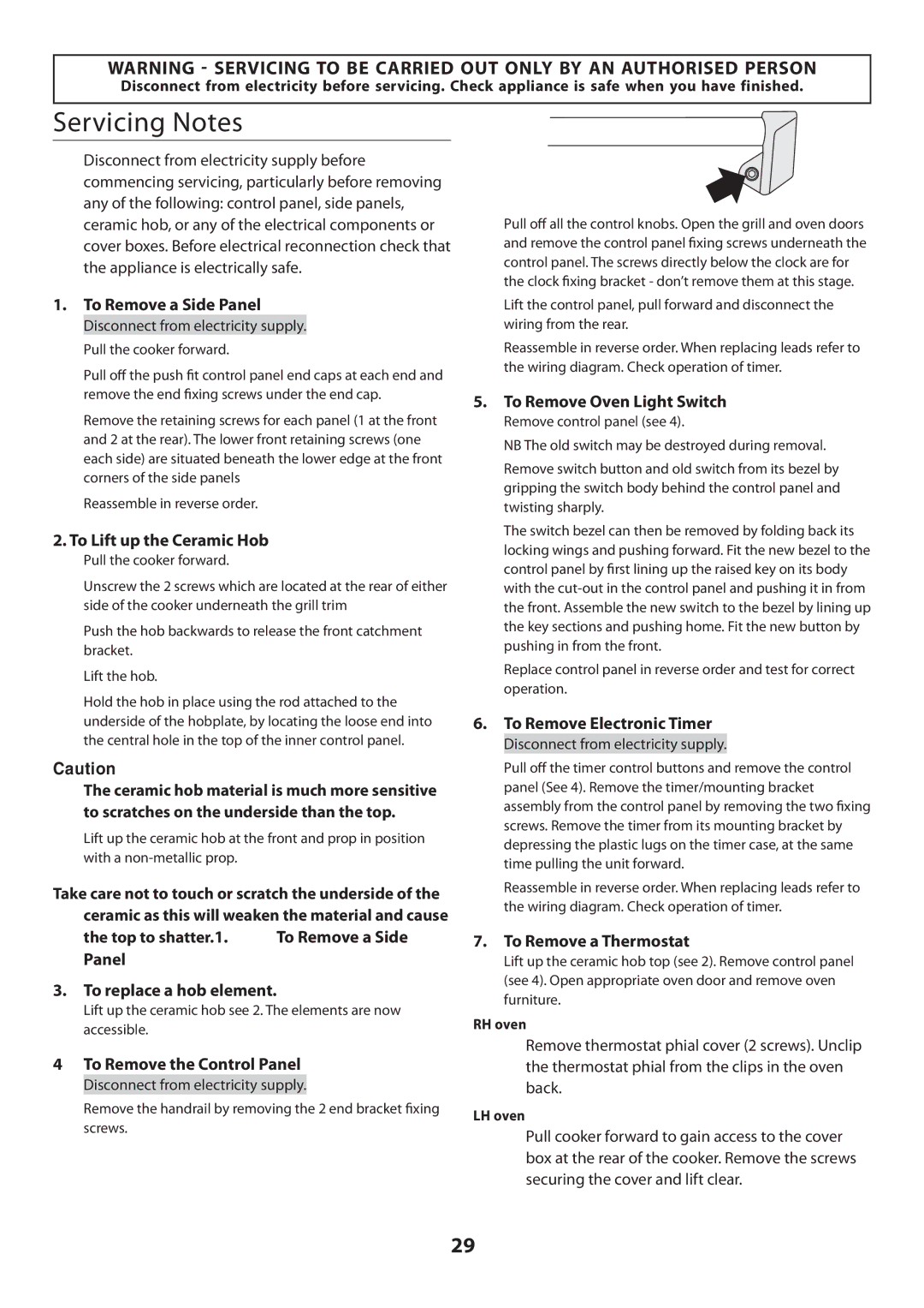 Rangemaster U109360 - 01 manual Servicing Notes 