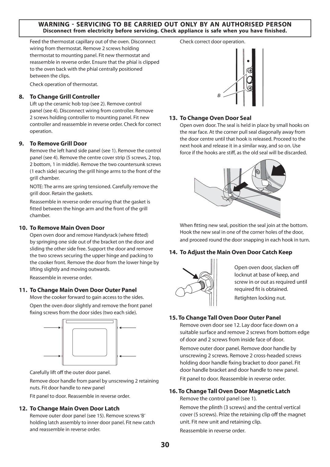 Rangemaster U109360 - 01 manual To Change Grill Controller, To Remove Grill Door, To Remove Main Oven Door 