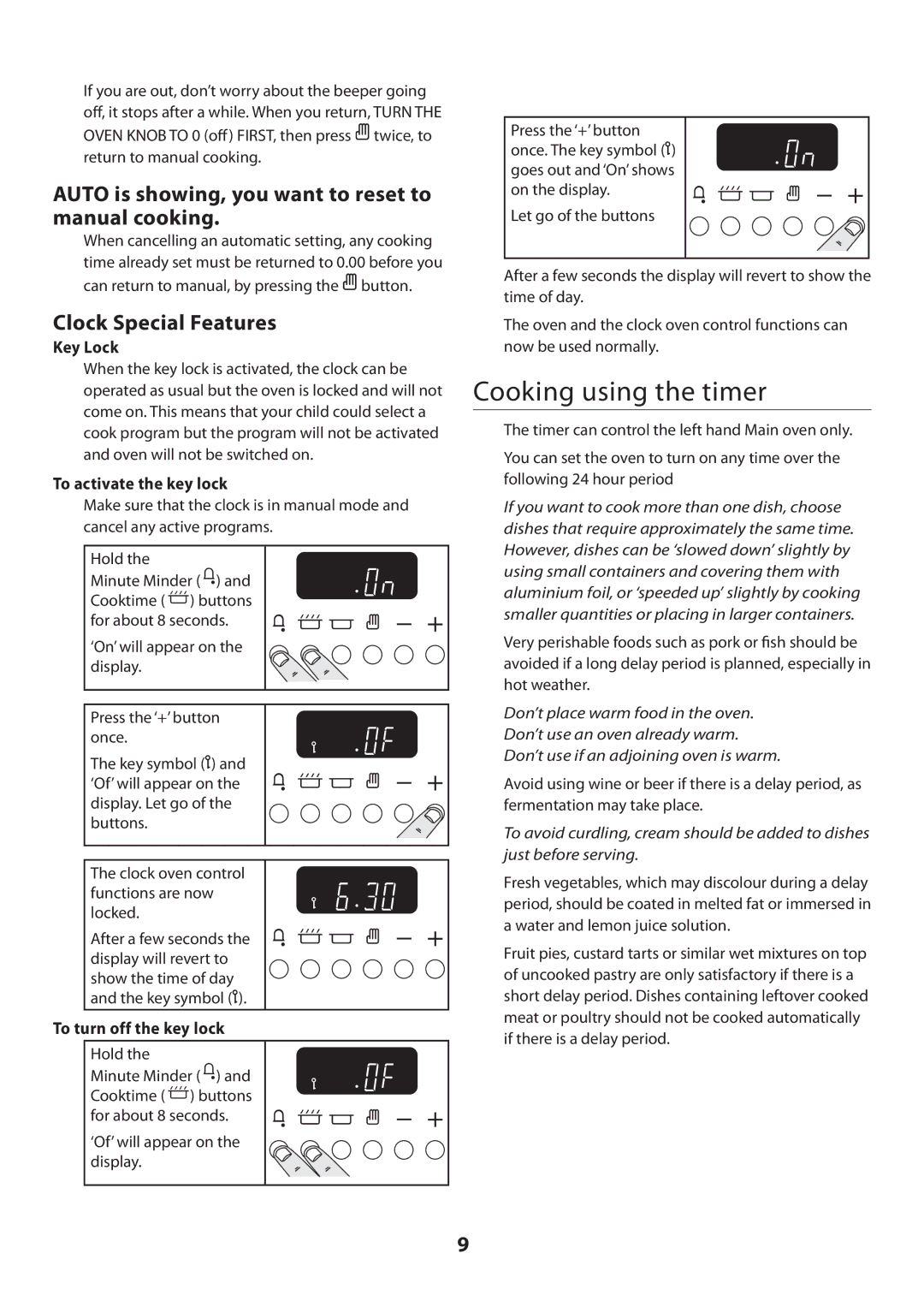 Rangemaster U109360 - 01 Cooking using the timer, Auto is showing, you want to reset to manual cooking 