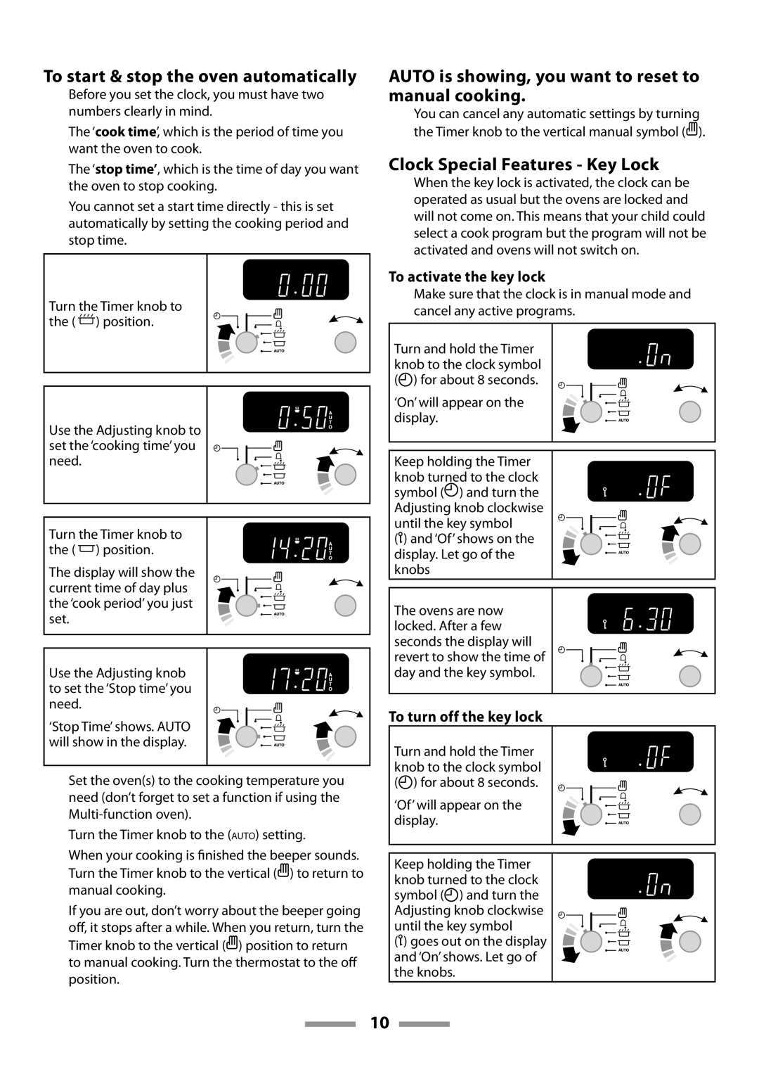 Rangemaster U109600-02 To start & stop the oven automatically, Auto is showing, you want to reset to manual cooking 