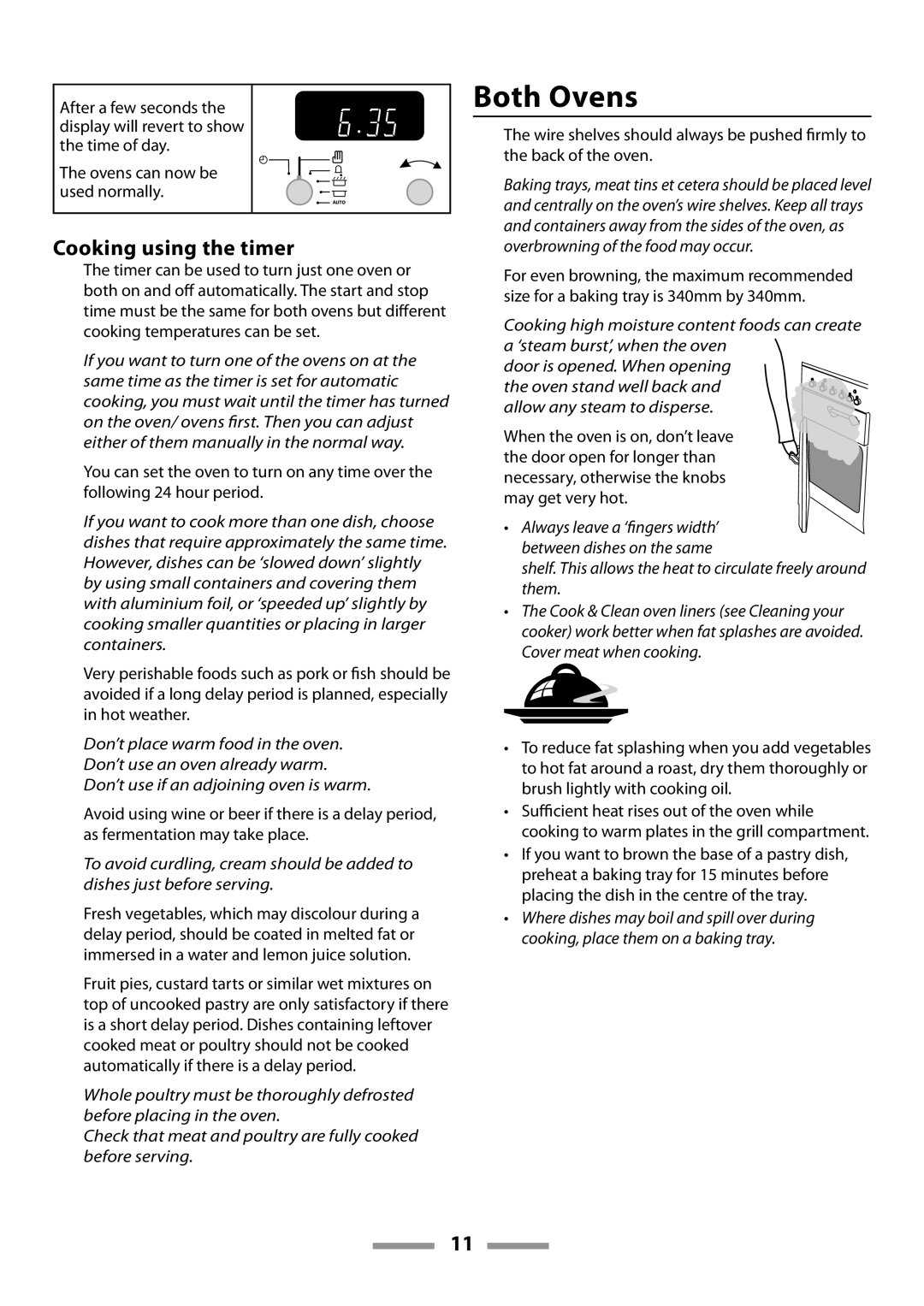 Rangemaster U109600-02 manual Both Ovens, Cooking using the timer 