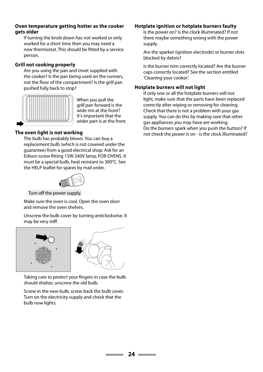 Rangemaster U109600-02 manual Oven temperature getting hotter as the cooker gets older, Grill not cooking properly 