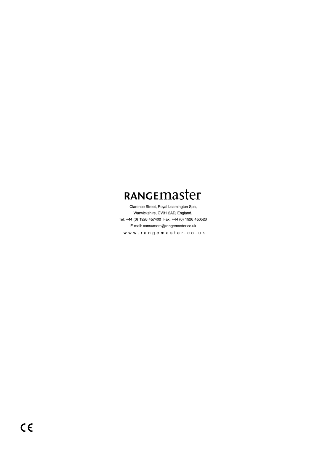 Rangemaster U109600-02 manual 