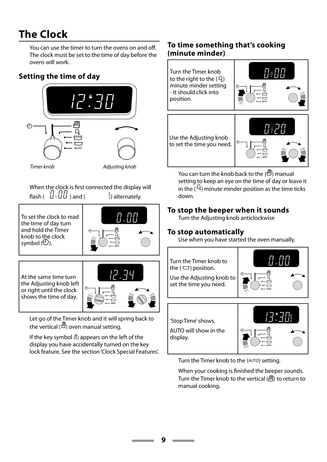 Rangemaster U109600-02 manual Clock, Setting the time of day, To time something that’s cooking minute minder 