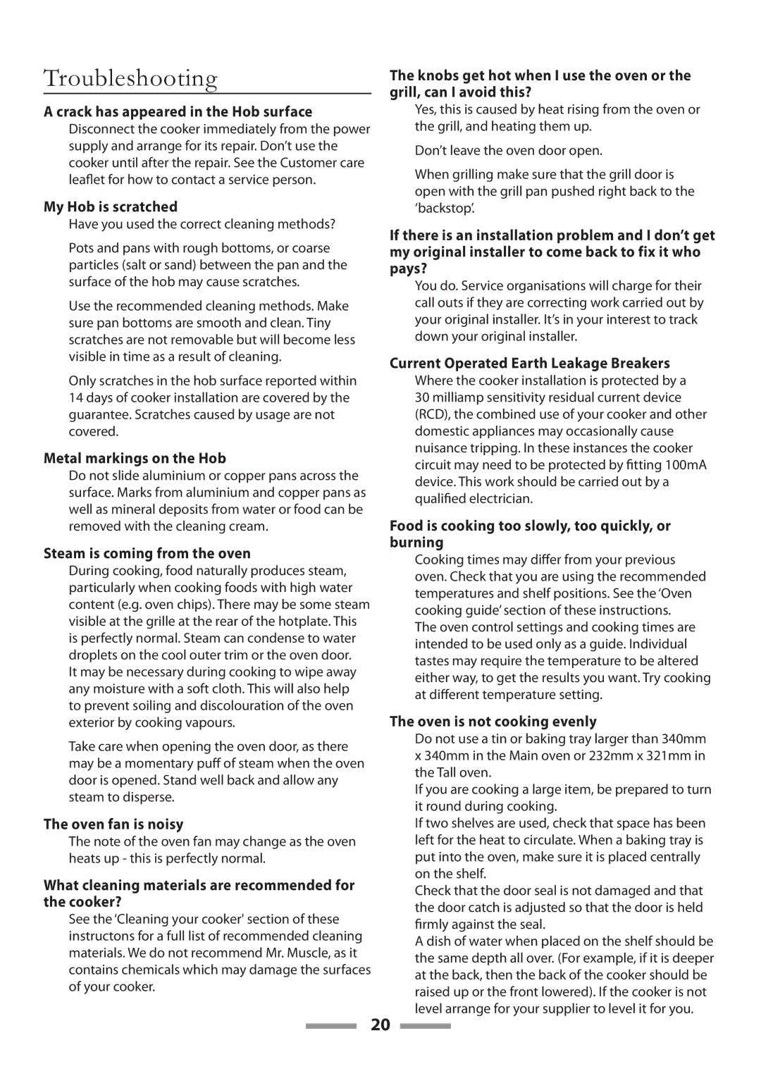 Rangemaster U109650-02 manual Troubleshooting 