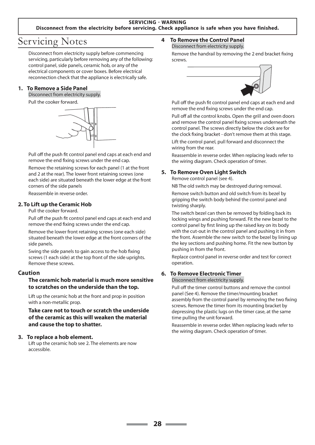 Rangemaster U109650-02 manual Servicing Notes 