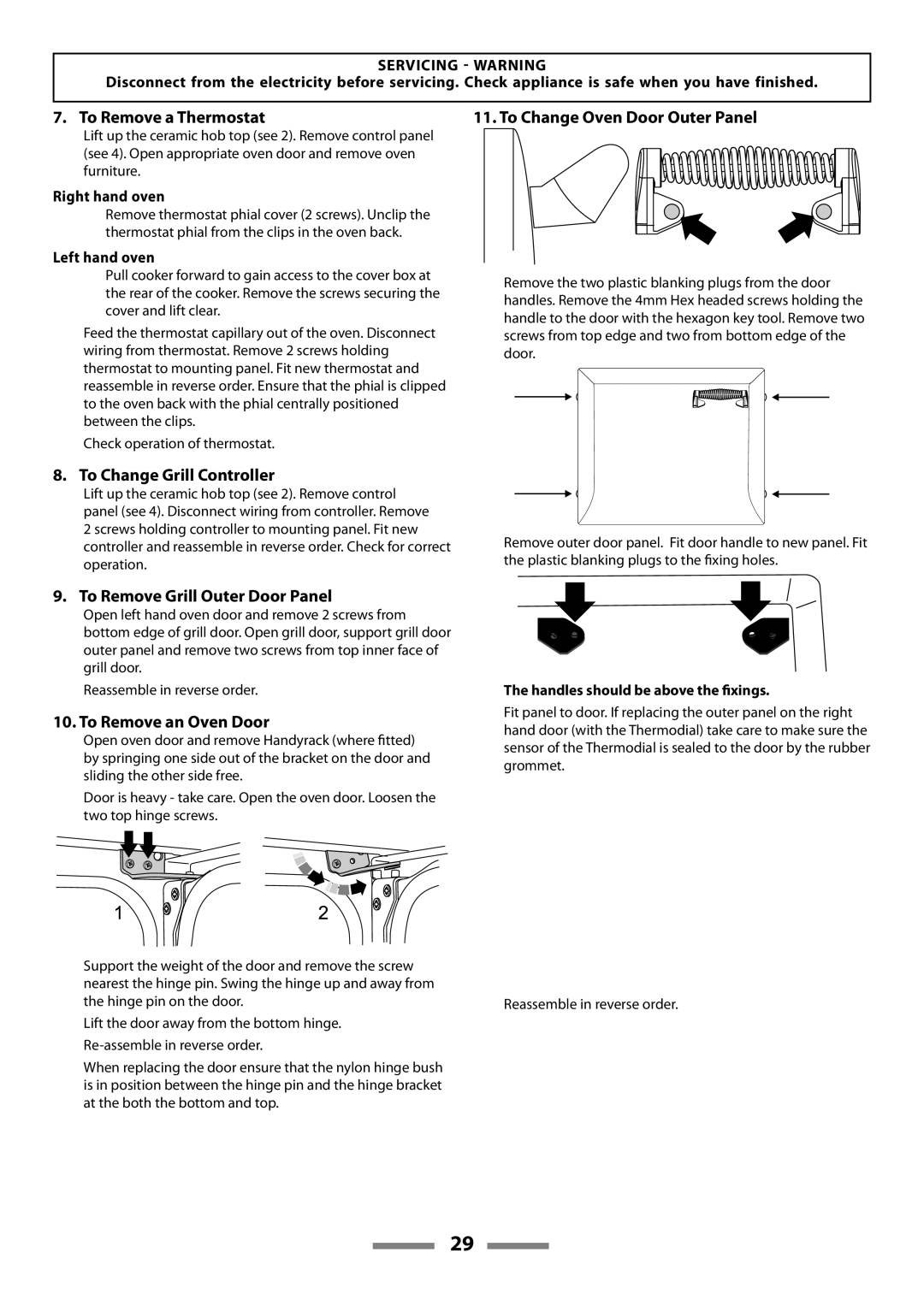 Rangemaster U109650-02 manual To Remove a Thermostat, To Change Grill Controller, To Change Oven Door Outer Panel 