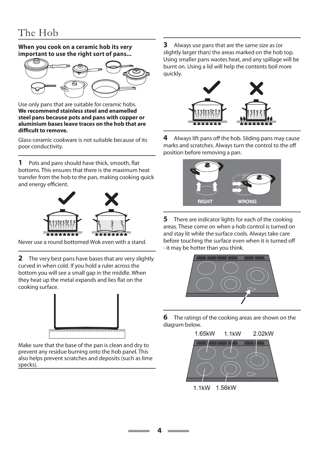 Rangemaster U109650-02 manual Hob, Use only pans that are suitable for ceramic hobs 