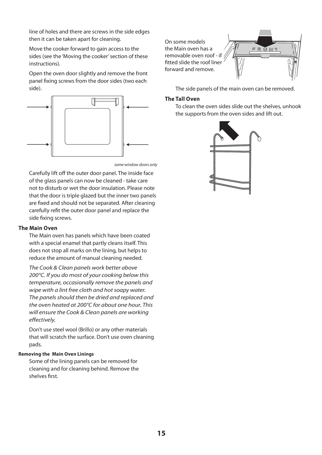 Rangemaster U109720 - 01 manual Tall Oven, Main Oven, Side panels of the main oven can be removed 