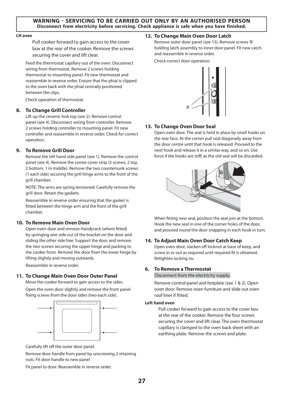 Rangemaster U109720 - 01 manual To Change Grill Controller, To Remove Grill Door, To Remove Main Oven Door 