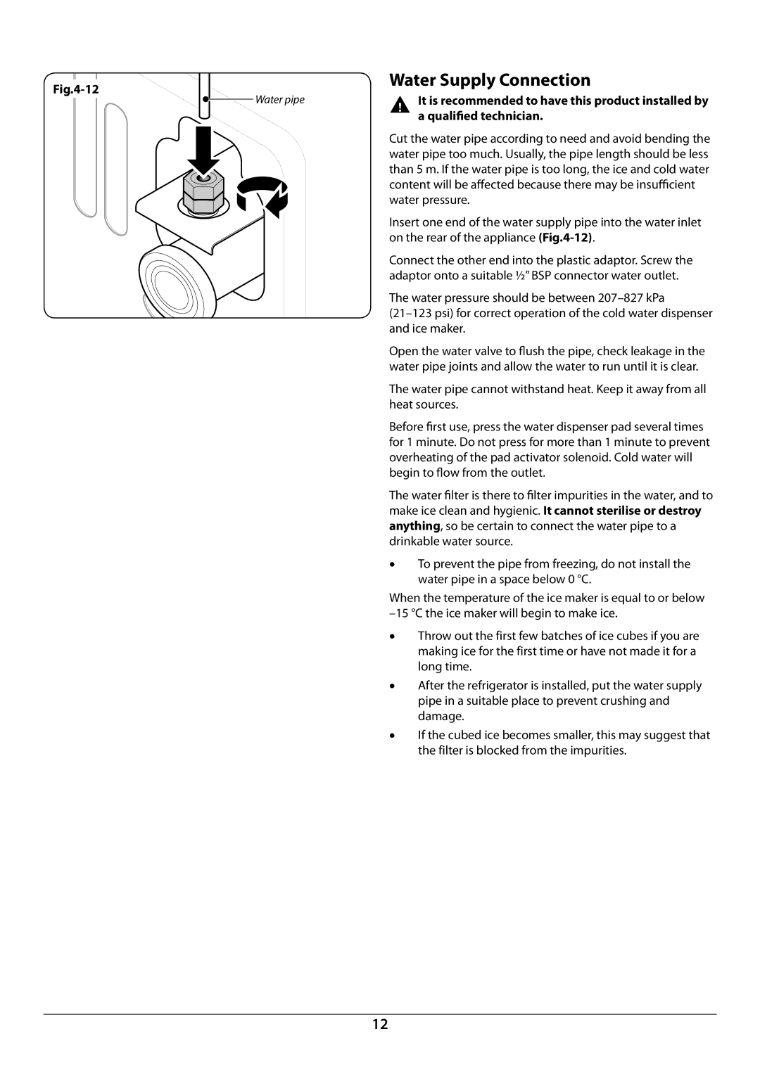 Rangemaster U109923 - 05 manual Water Supply Connection 