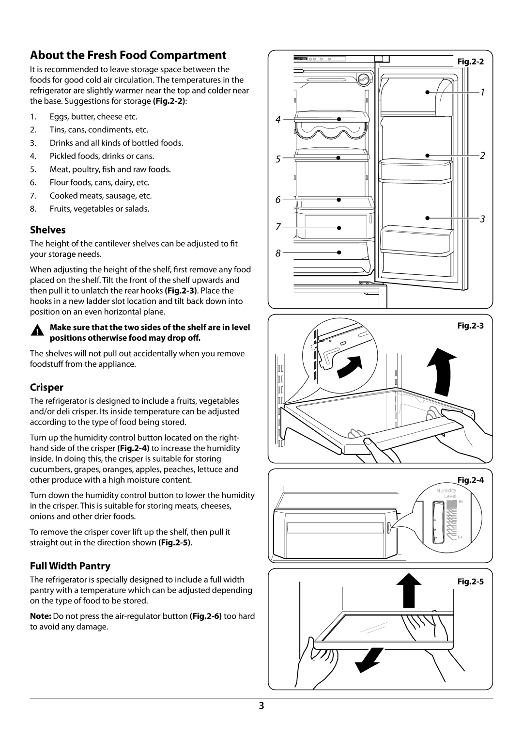 Rangemaster U109923 - 05 manual About the Fresh Food Compartment, Shelves, Crisper, Full Width Pantry 