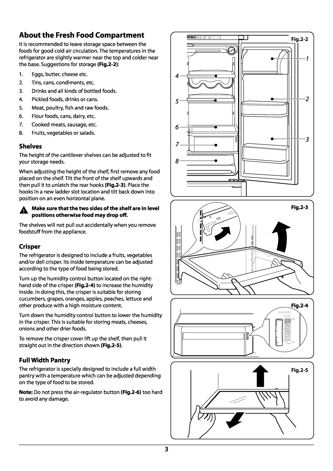Rangemaster U109923 - 05 manual About the Fresh Food Compartment, Shelves, Crisper, Full Width Pantry, 4 