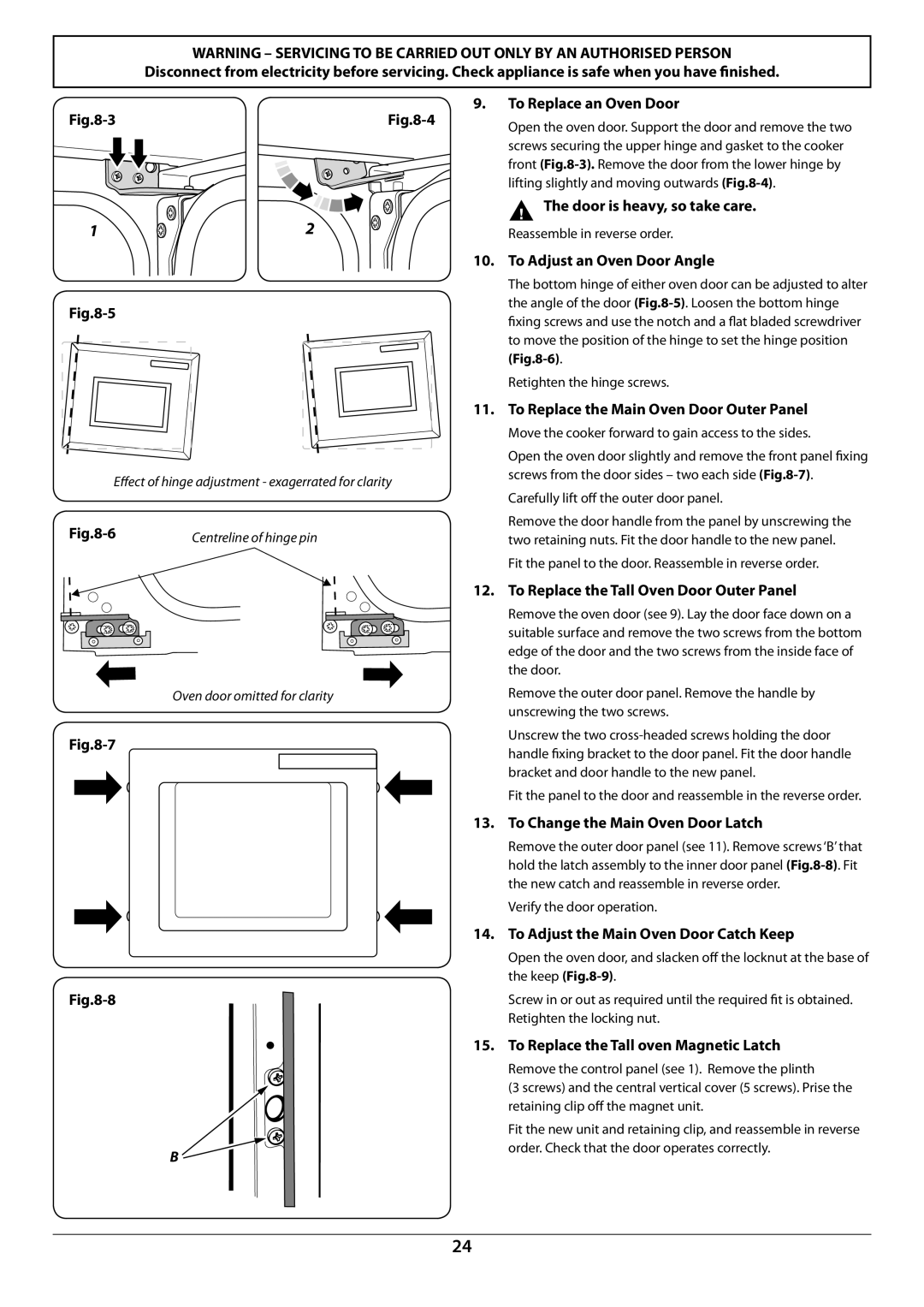 Rangemaster U109941 - 02 manual  The door is heavy, so take care, To Adjust an Oven Door Angle 