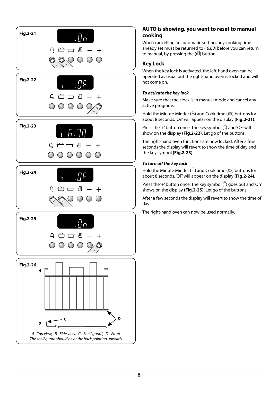 Rangemaster U109948 - 04 Auto is showing, you want to reset to manual cooking, Key Lock 