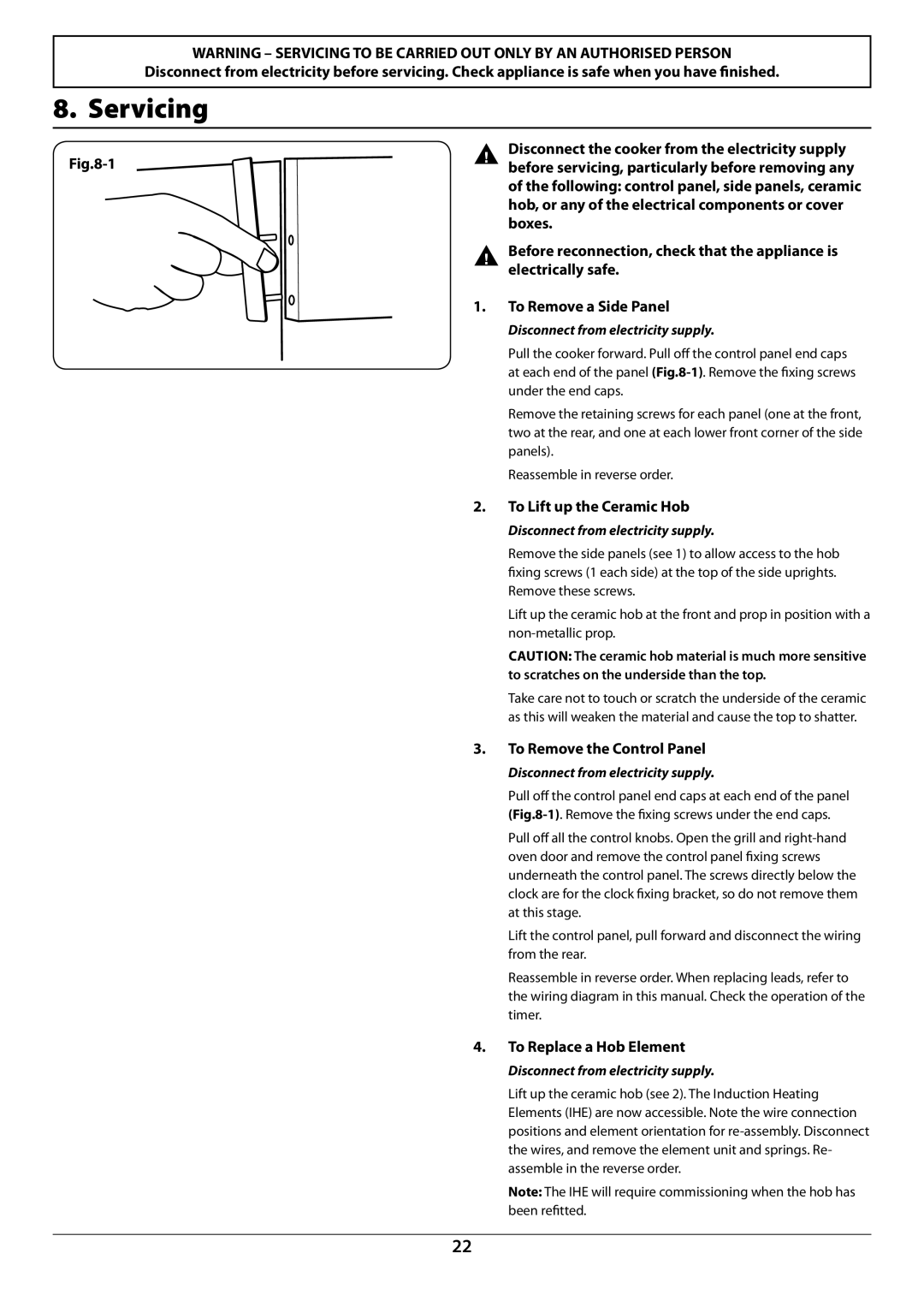 Rangemaster U109948 - 04 Servicing, To Lift up the Ceramic Hob, To Remove the Control Panel, To Replace a Hob Element 