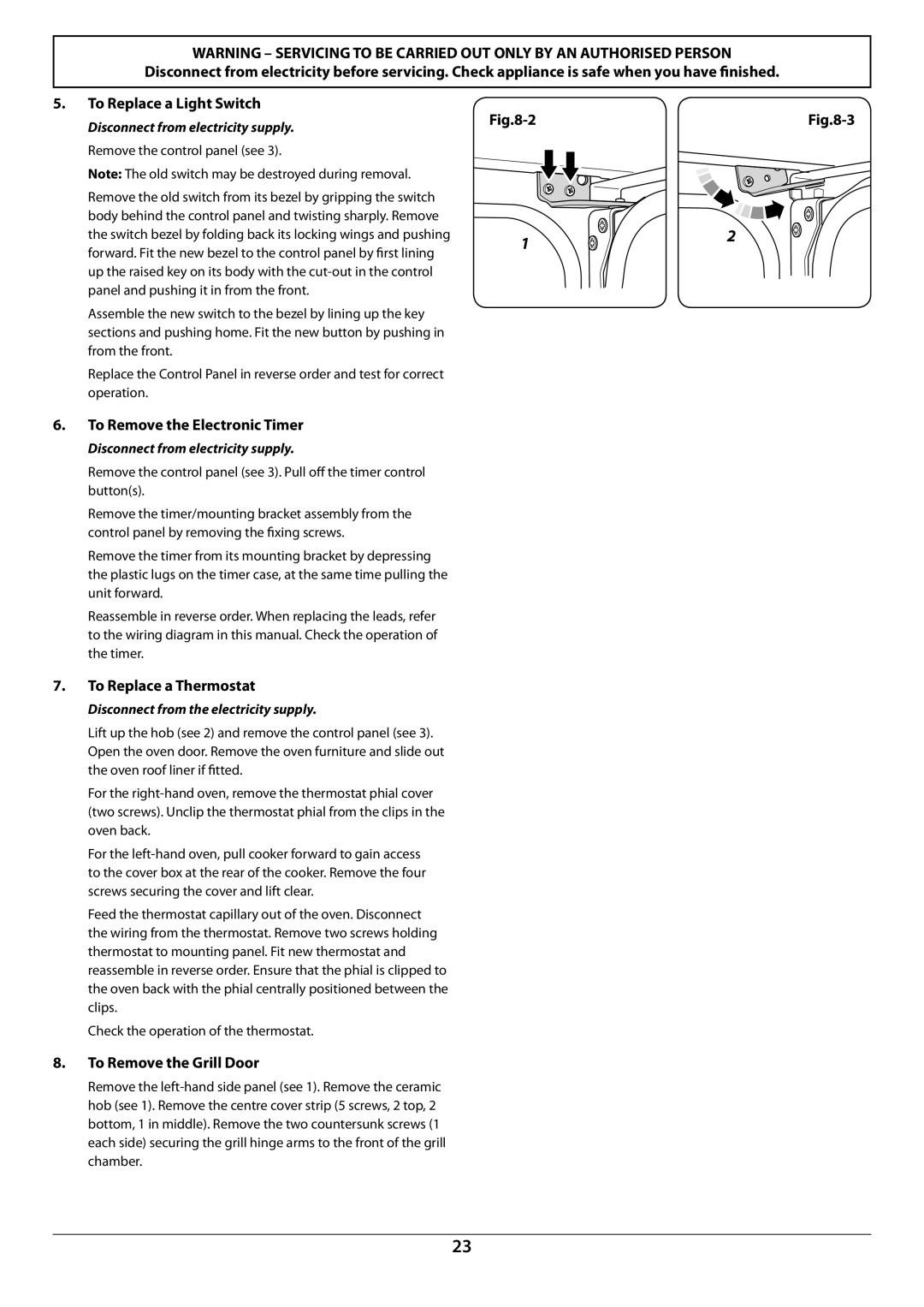 Rangemaster U109948 - 04 manual To Remove the Electronic Timer, To Replace a Thermostat, To Remove the Grill Door 