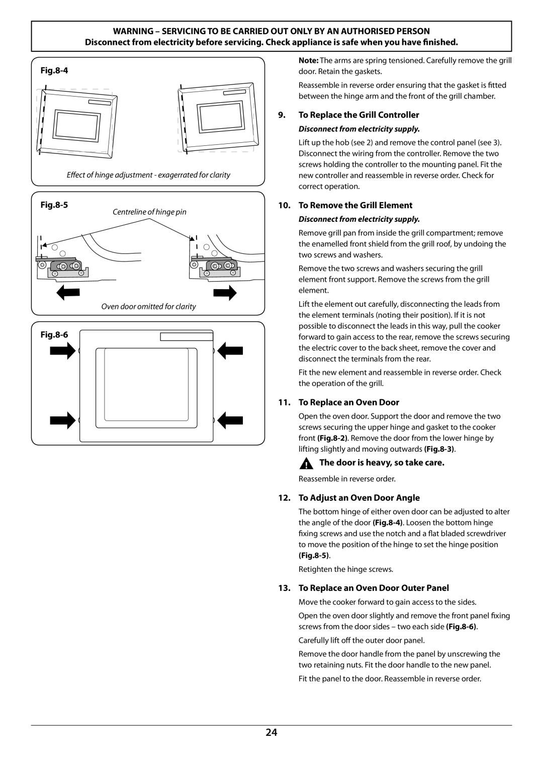 Rangemaster U109948 - 04 manual To Replace the Grill Controller, To Remove the Grill Element, To Replace an Oven Door 