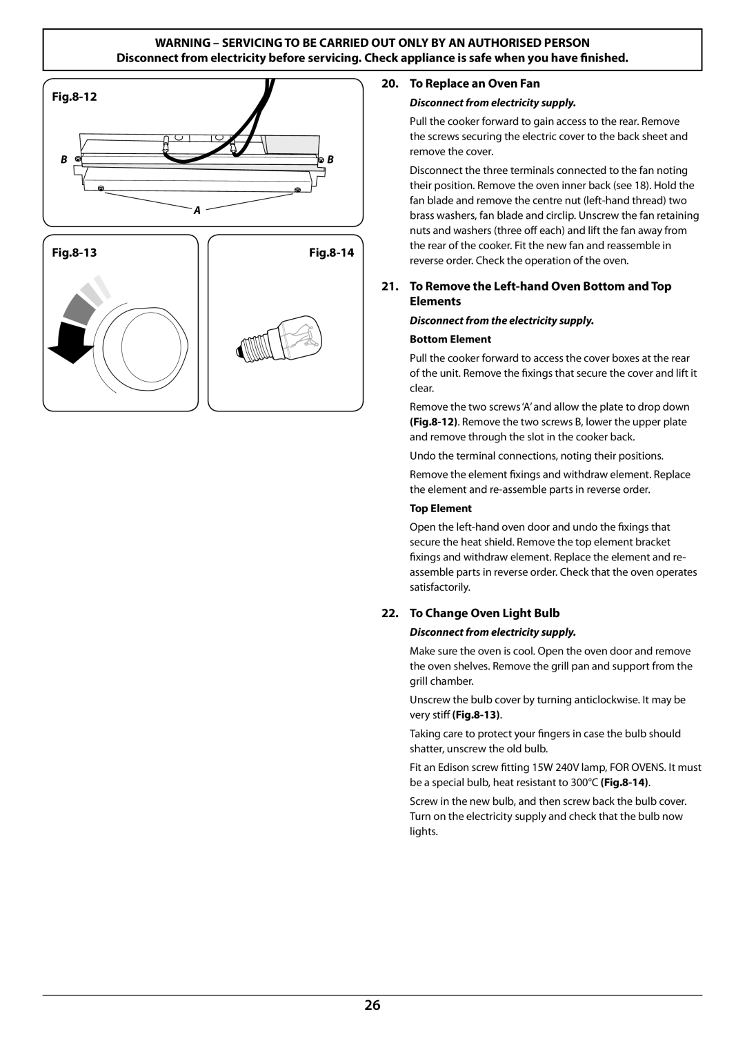 Rangemaster U109948 - 04 manual To Replace an Oven Fan, To Remove the Left-hand Oven Bottom and Top Elements 