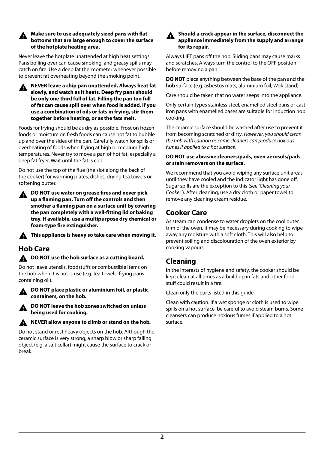 Rangemaster U109948 - 04 manual Hob Care, Cooker Care, Cleaning,  do not use the hob surface as a cutting board 