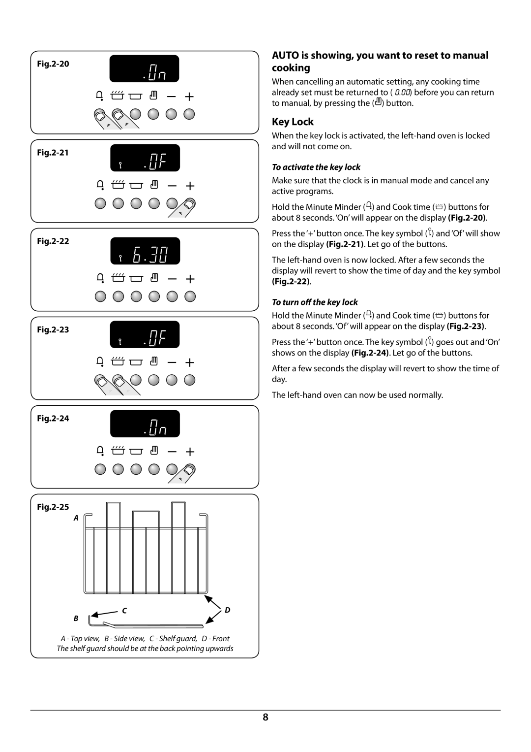 Rangemaster U109952 - 02 Auto is showing, you want to reset to manual cooking, Key Lock 