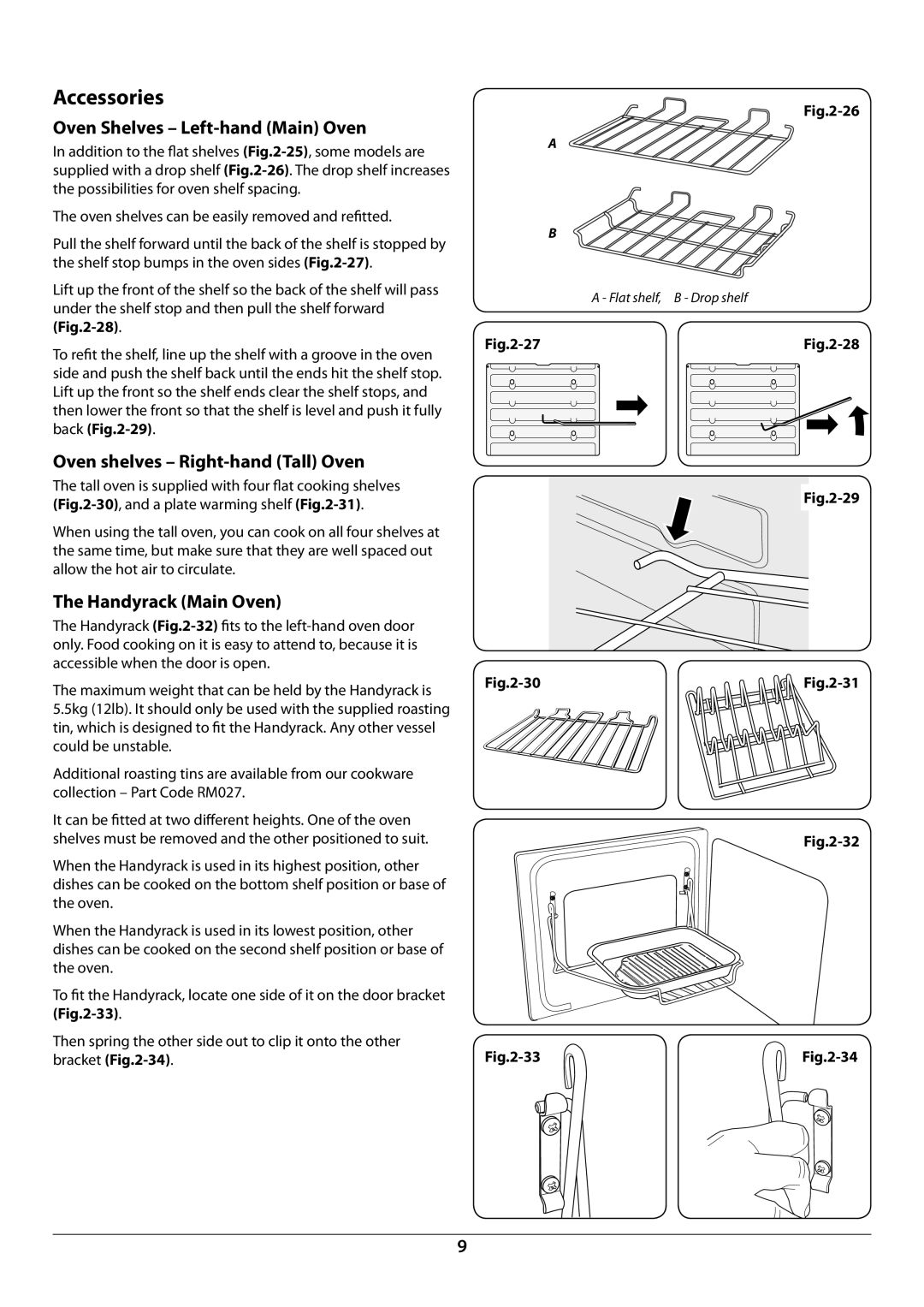 Rangemaster U109952 - 02 manual Accessories, Oven Shelves Left-hand Main Oven, Oven shelves Right-hand Tall Oven 