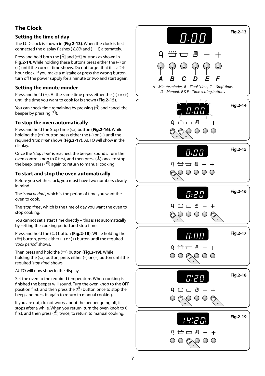 Rangemaster U109952 - 02 manual Clock, Setting the time of day, Setting the minute minder, To stop the oven automatically 