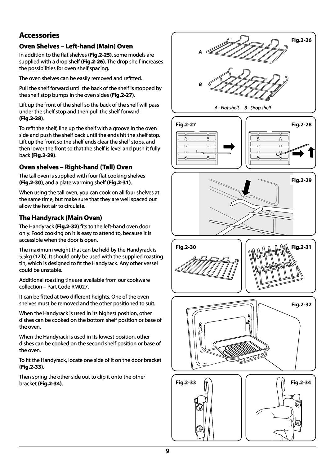 Rangemaster U109952 - 02 manual Accessories, Oven Shelves - Left-hand Main Oven, Oven shelves - Right-hand Tall Oven, 30 