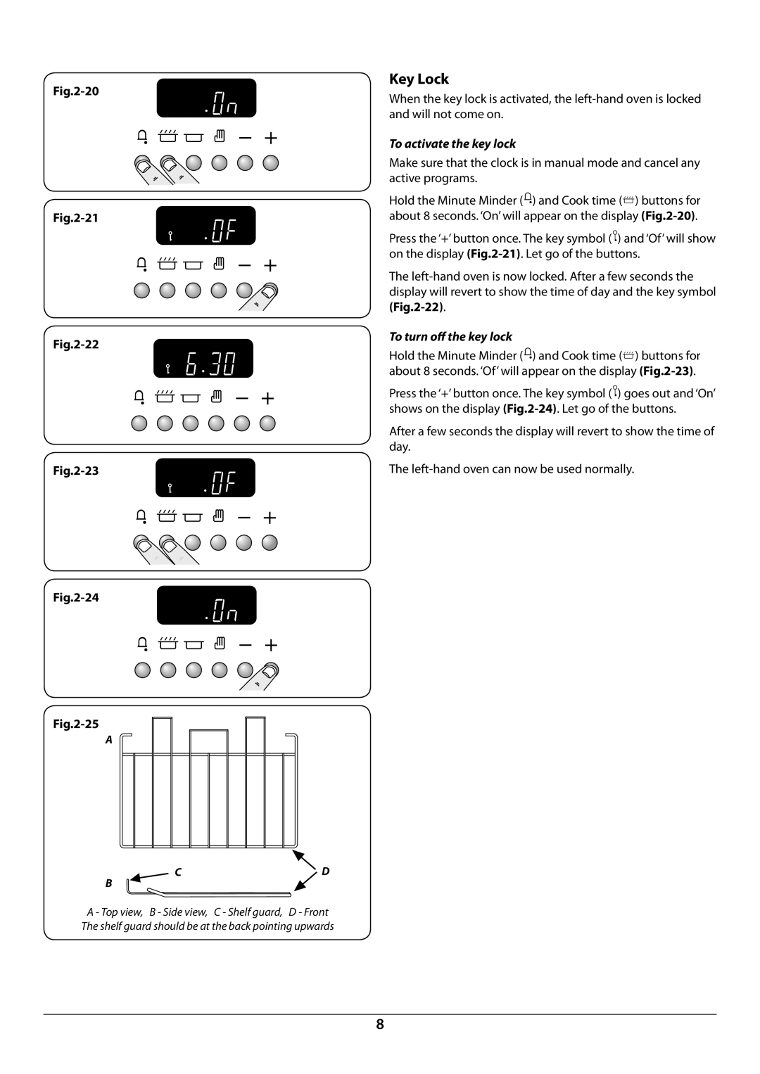 Rangemaster U109976 - 02 manual Key Lock, To activate the key lock 