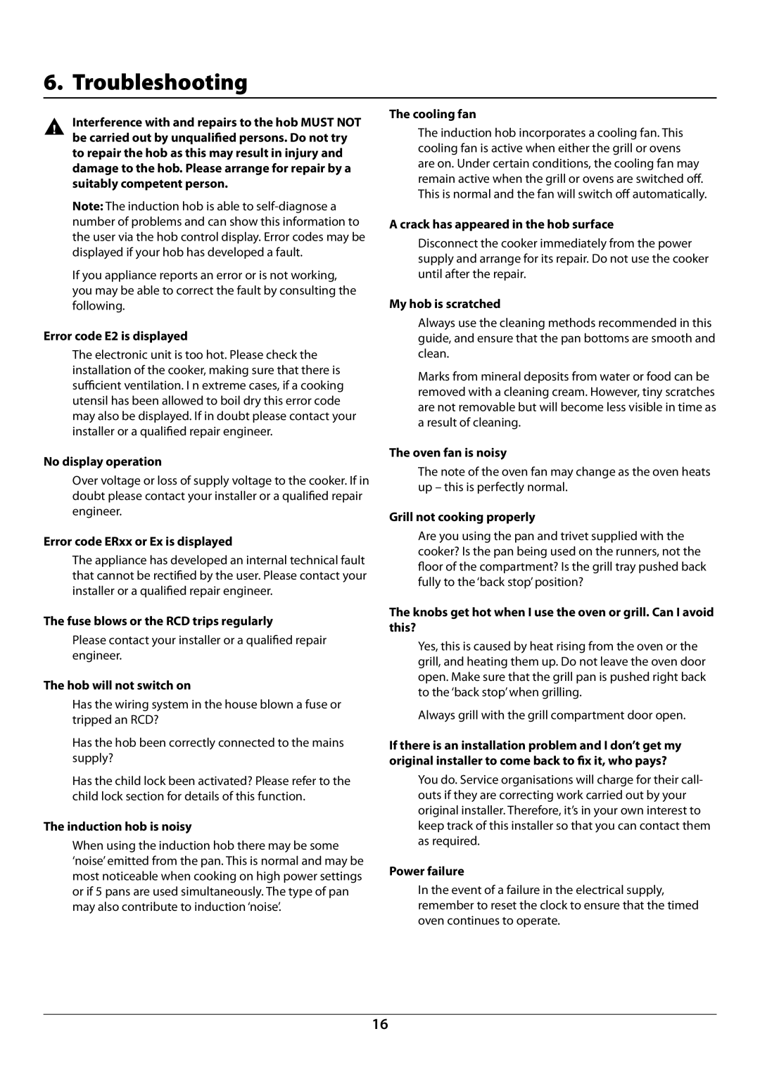 Rangemaster U109976 - 02 manual Troubleshooting 