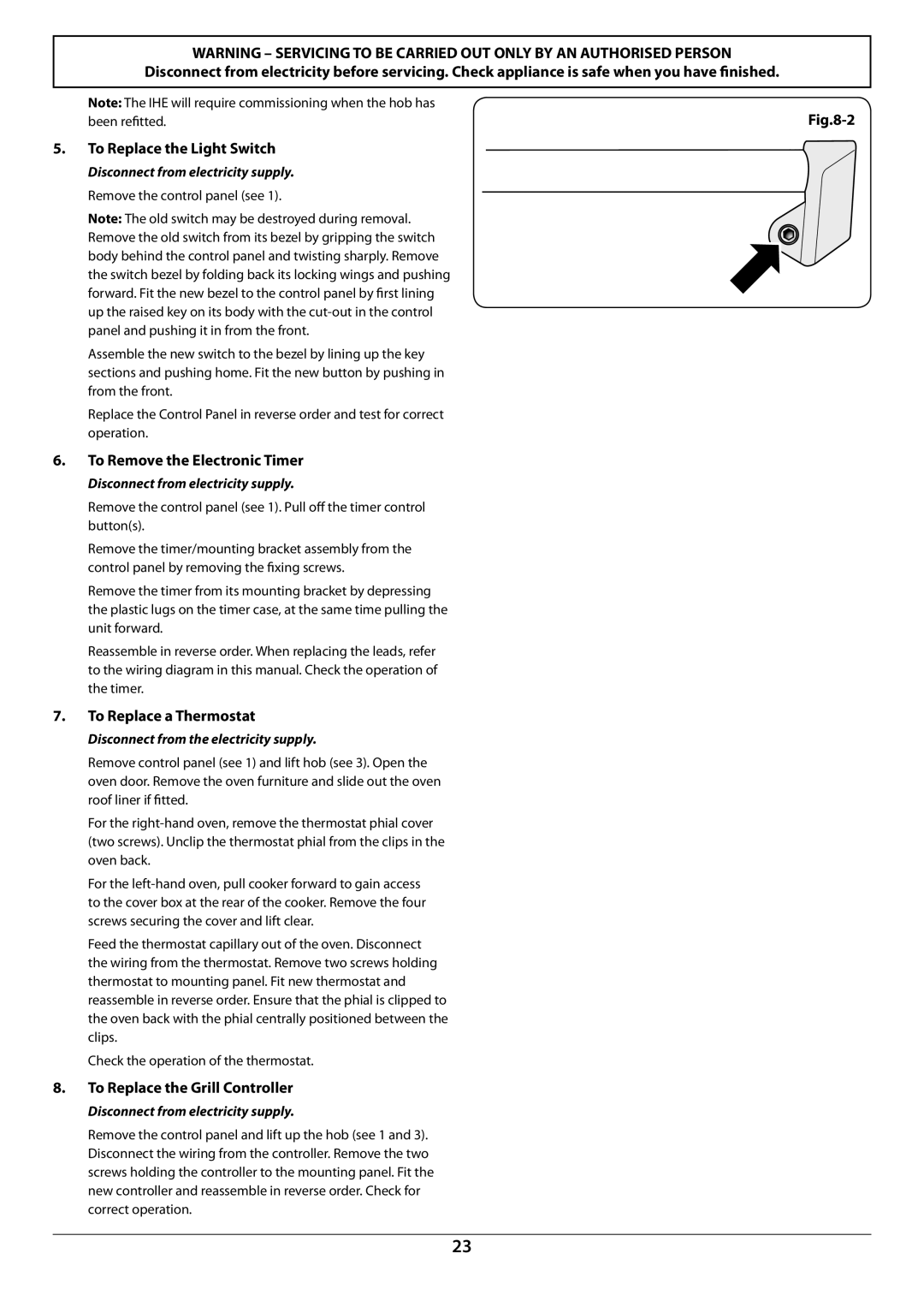 Rangemaster U109976 - 02 manual To Remove the Electronic Timer, To Replace a Thermostat, To Replace the Grill Controller 