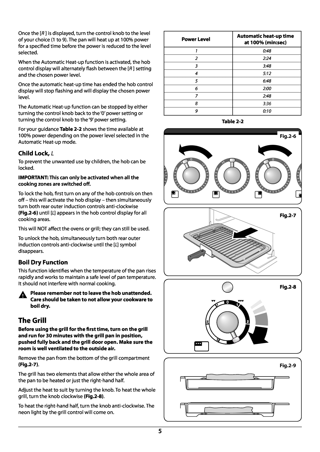 Rangemaster U109976 - 02 manual The Grill, Child Lock, L, Boil Dry Function, ArtNo.210-0001 Classic grill control, 6 -7, 8 
