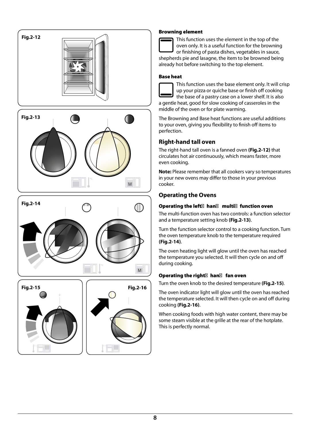 Rangemaster U109987 - 01 manual Right-hand tall oven, Operating the Ovens 