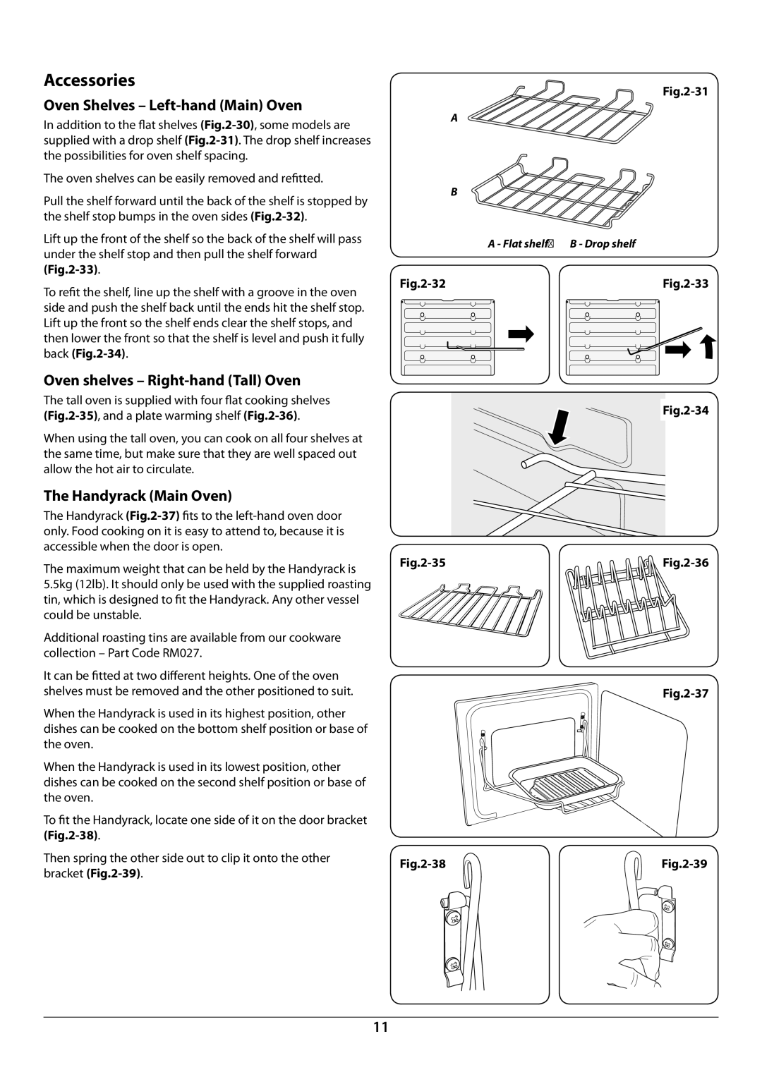 Rangemaster U109987 - 01 manual Accessories, Oven Shelves Left-hand Main Oven, Oven shelves Right-hand Tall Oven 