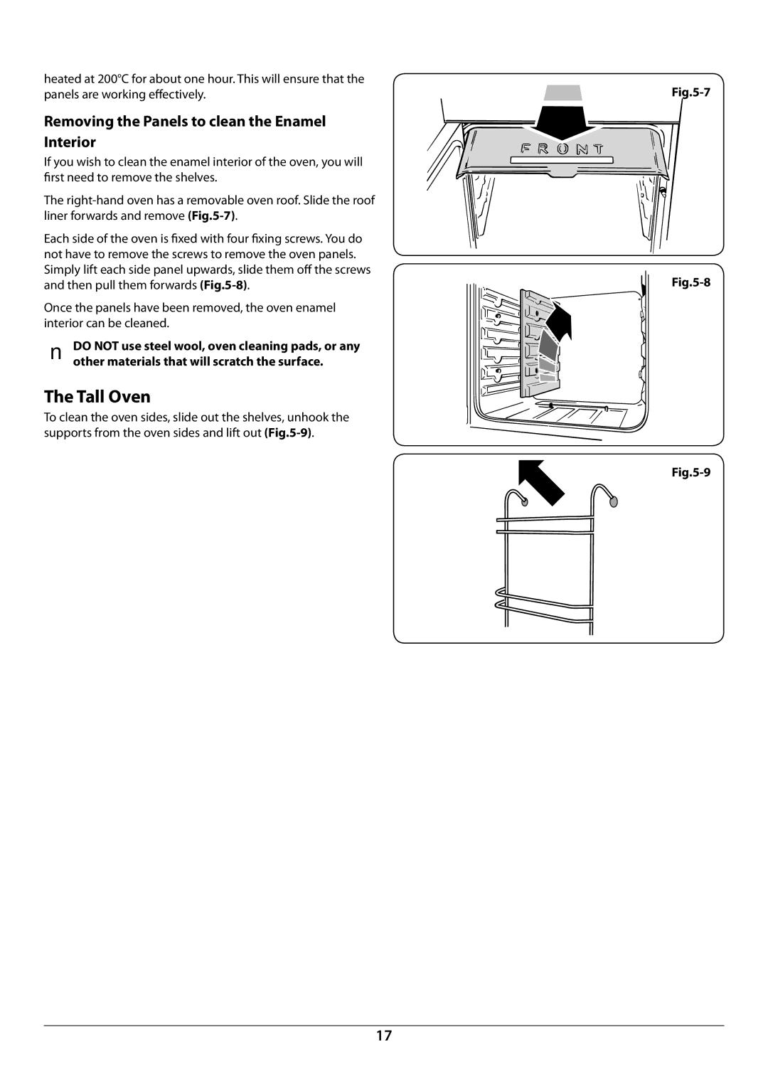 Rangemaster U109987 - 01 manual Tall Oven, Removing the Panels to clean the Enamel Interior 