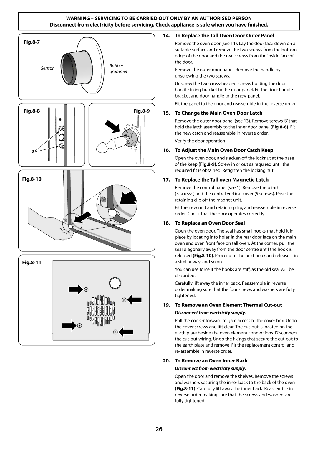 Rangemaster U109987 - 01 manual To Replace the Tall Oven Door Outer Panel, To Change the Main Oven Door Latch 