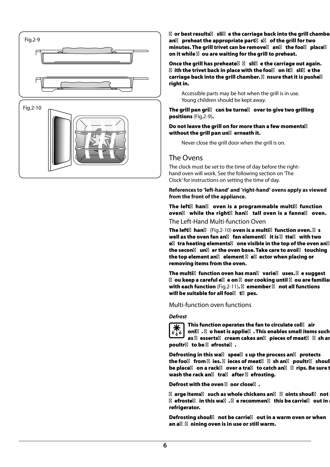 Rangemaster U109987 - 01 manual Ovens, Left-Hand Multi-function Oven, Multi-function oven functions, Defrost 