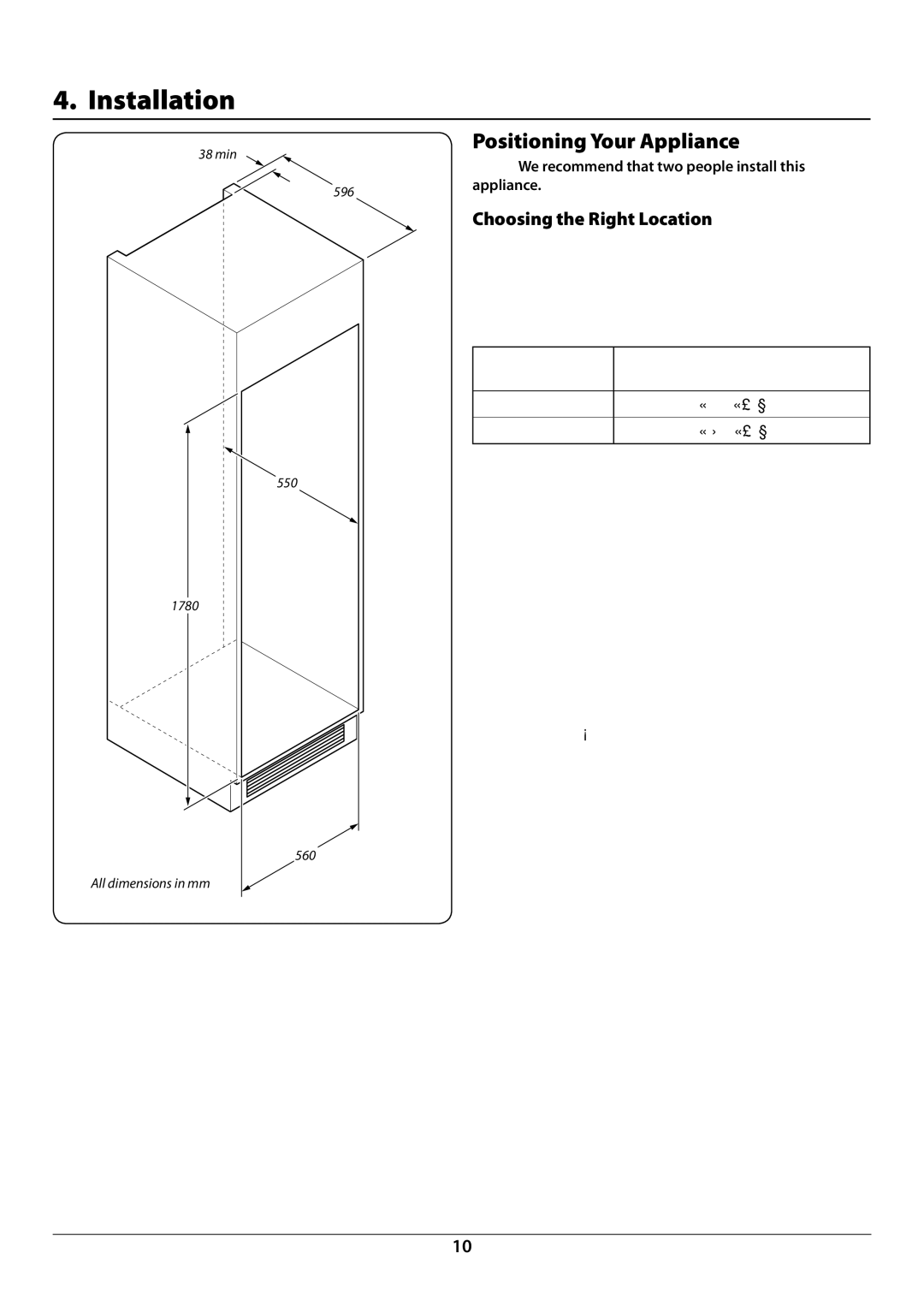 Rangemaster U110121 - 01A manual Installation, Positioning Your appliance, Choosing the right location 