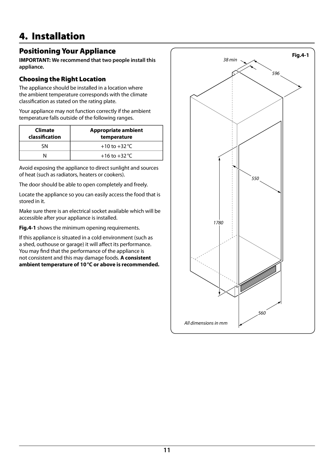 Rangemaster U110122-01B Installation, Positioning Your Appliance, Choosing the Right Location, Climate Appropriate ambient 