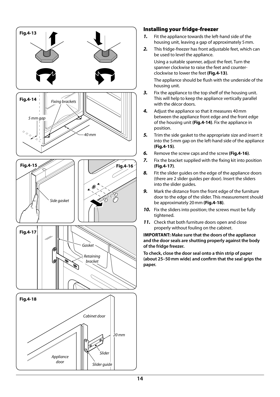 Rangemaster U110122-01B manual Installing your fridge-freezer, Position 