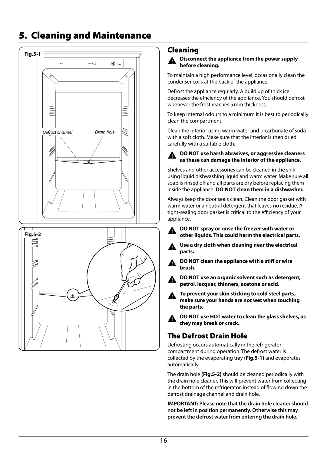 Rangemaster U110122-01B manual Cleaning and Maintenance, Defrost Drain Hole 