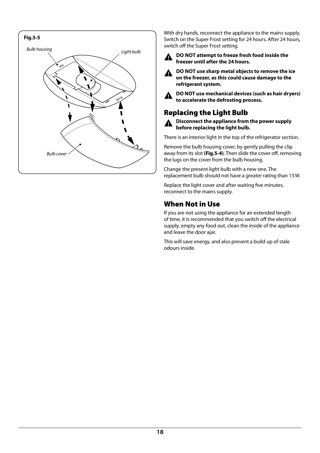 Rangemaster U110122-01B manual Replacing the Light Bulb, When Not in Use 