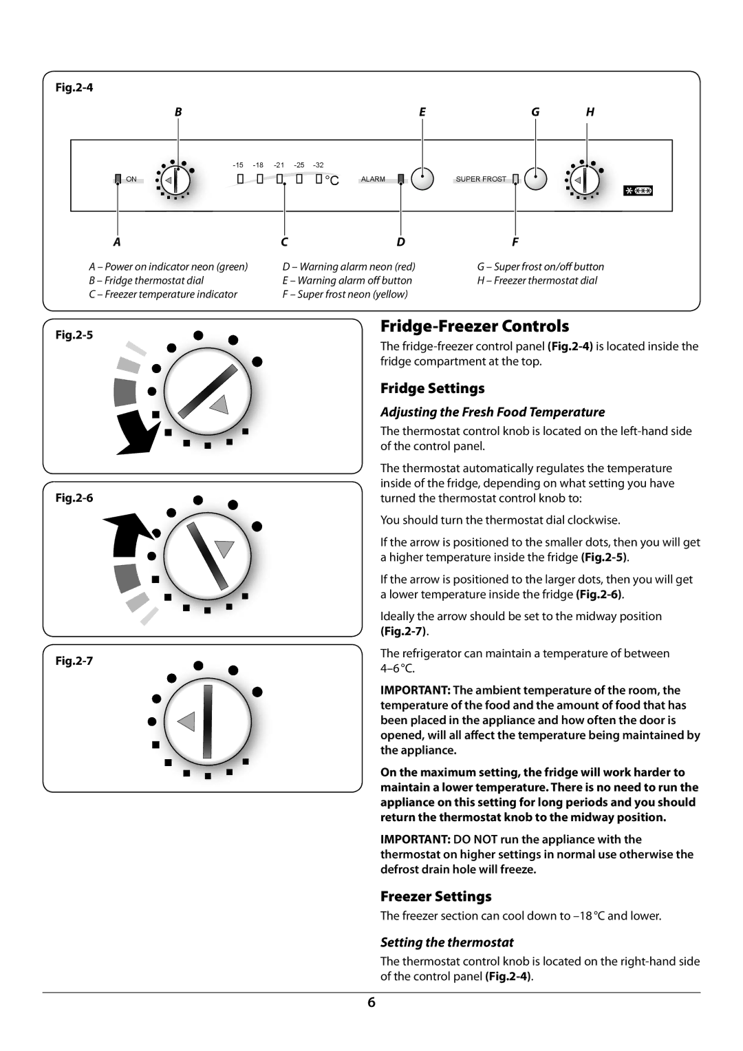 Rangemaster U110122-01B Fridge-Freezer Controls, Fridge Settings, Freezer Settings, Adjusting the Fresh Food Temperature 